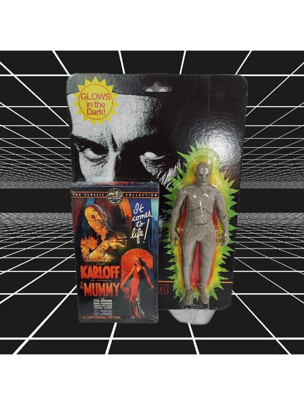 Horror VHS The Mummy 1932 Version Universal Glow In The Dark 8" Figure Both Seal